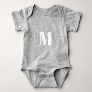 Customise monogram initial white grey baby bodysuit