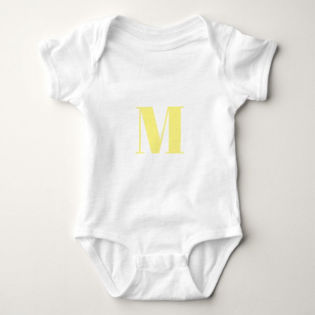 Customise monogram initial yellow white baby bodysuit (Front)