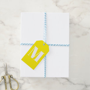 Customise monogram initial yellow white gift tags