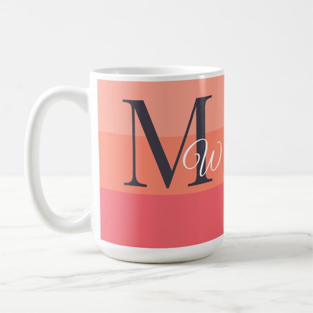 Customise Monogram Initials For Peach Colorblock  Coffee Mug (Left)