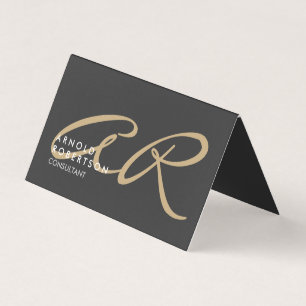 Customise Monogram Plain Grey Beige Business Card