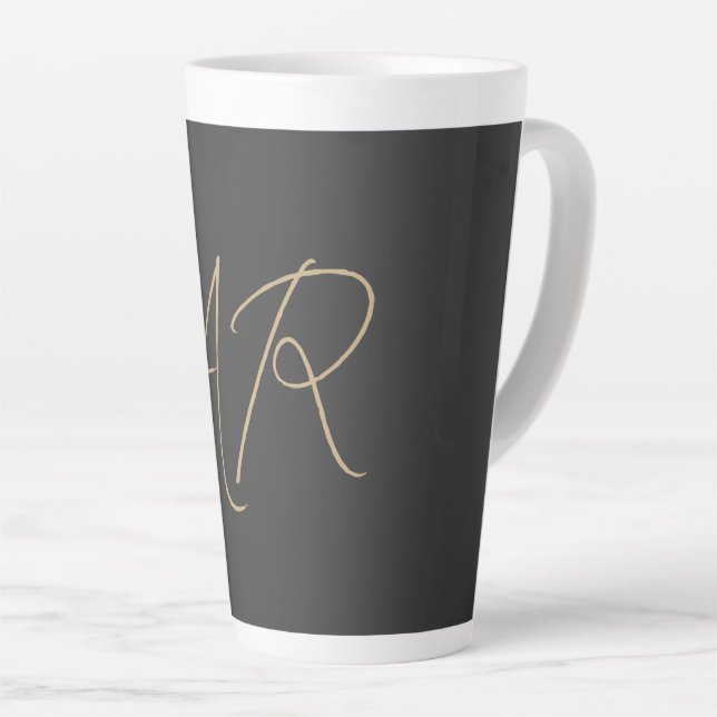 Customise Monogram Plain Grey Beige Latte Mug (Right Angle)