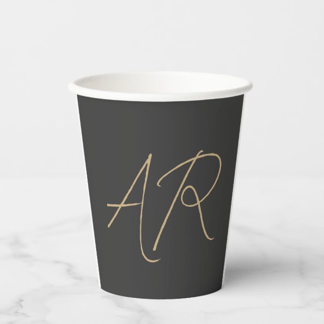 Customise Monogram Plain Grey Beige Paper Cups (Front)