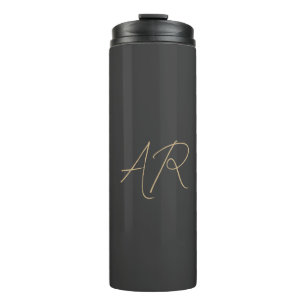 Customise Monogram Plain Grey Beige Thermal Tumbler