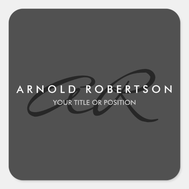 Customise Monogram Plain Grey Black Add Name Square Sticker (Front)