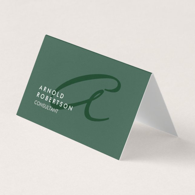 Customise Monogram Plain Grey Green Trendy Business Card (Front)