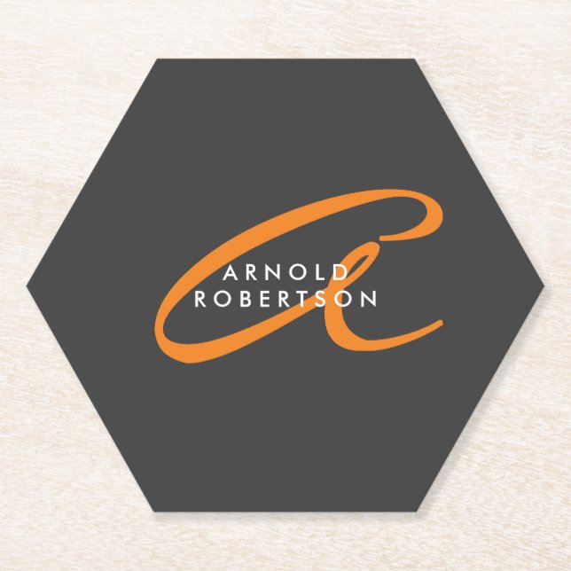 Customise Monogram Plain Grey Trendy Name Initial Paper Coaster (Front)