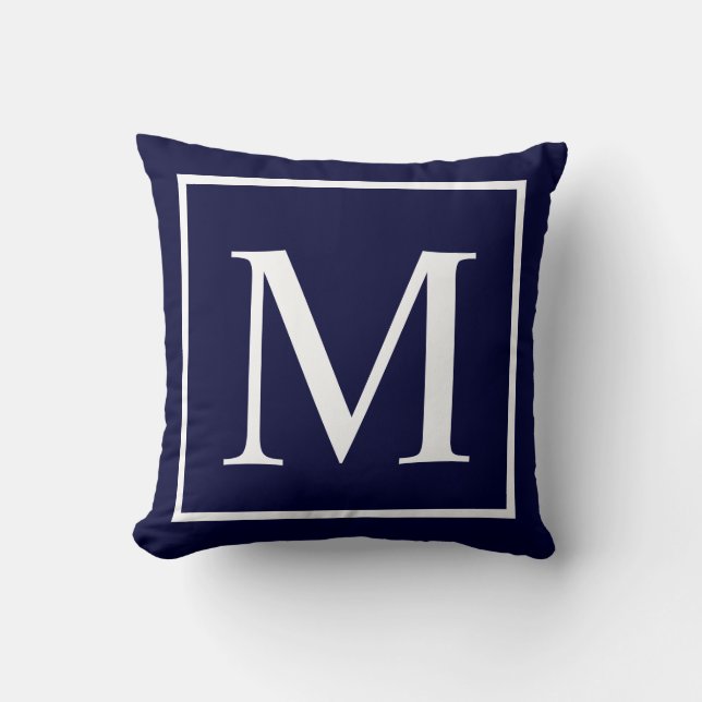 Customise monogram Quotation on navy blue Cushion (Front)