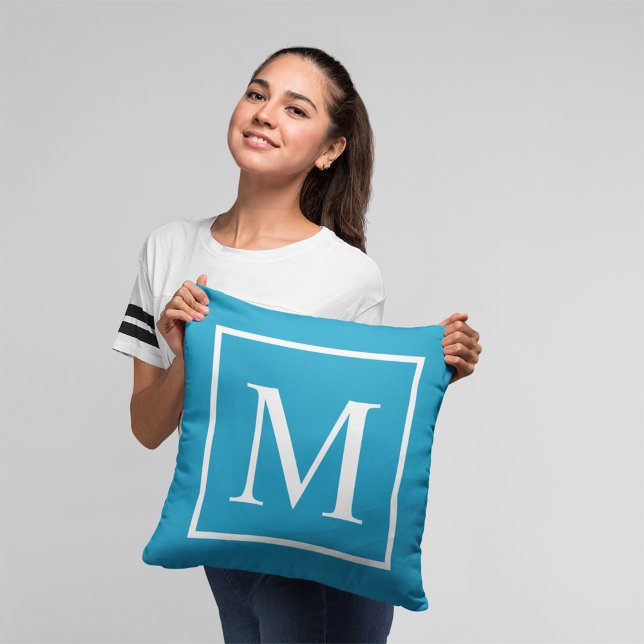 Customise monogram Turquoise blue Cushion (Creator Uploaded)