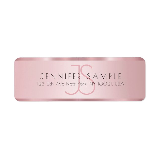Customise Monogrammed Rose Gold Return Address Label (Front)