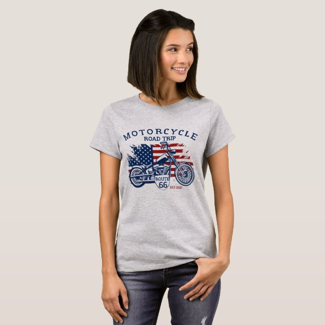 Customise Motorcycle Road Trip Route 66 USA Flag   T-Shirt (Front Full)