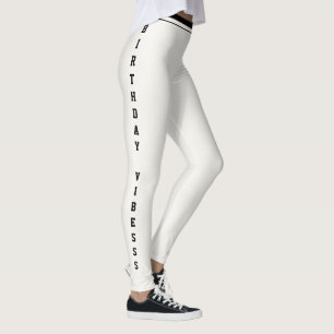 Customise Name Birthday Pearl White Black Monogram Leggings