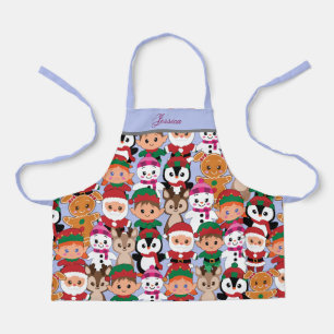 Customise Name Colourful Teddy Christmas  Apron