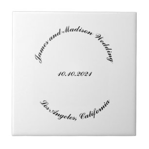 Customise Name, date black curved letters wedding Ceramic Tile