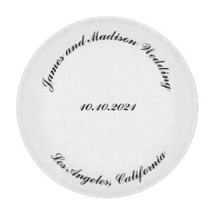 Customise Name, date black curved letters wedding Cutting Board