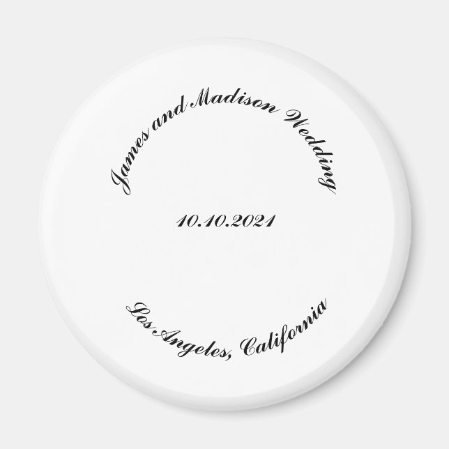 Customise Name, date black curved letters wedding Magnet (Front)