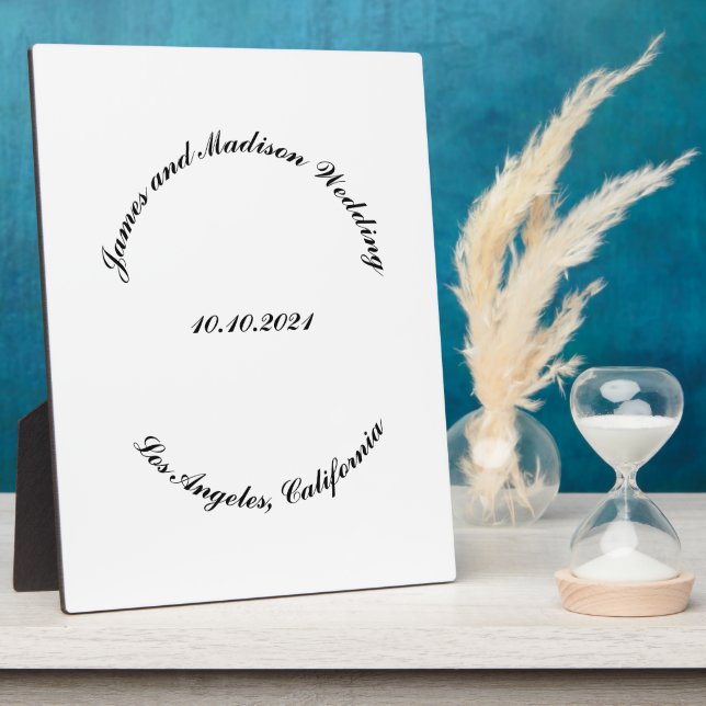 Customise Name, date black curved letters wedding Plaque (Side)