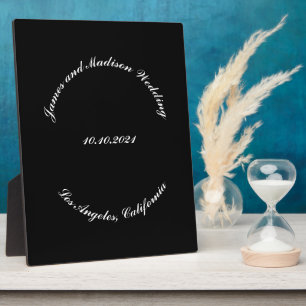 Customise Name, date black curved letters wedding Plaque