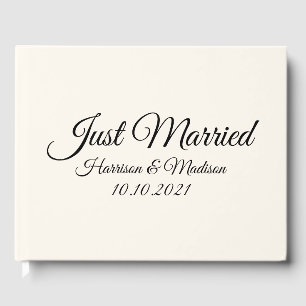 Customise Name, date, black floral white wedding Guest Book