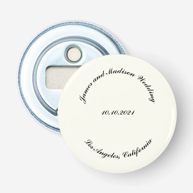 Customise Name, date black ivory wedding Bottle Opener (Front)