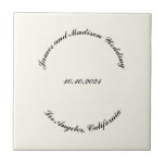 Customise Name, date black ivory wedding Ceramic Tile<br><div class="desc">Customise Name, date black ivory curved letters wedding ceramic tile
custom text, personalise it with your own text, information</div>