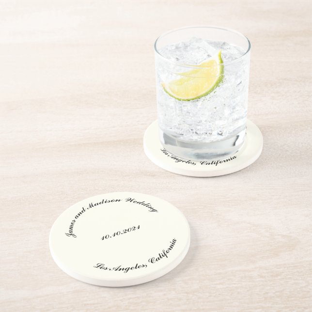 Customise Name, date black ivory wedding Coaster (Side)