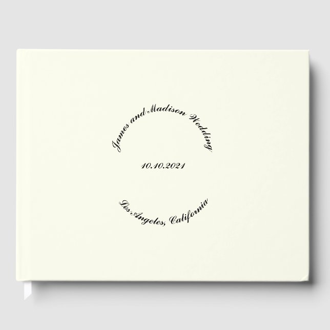 Customise Name, date, black Ivory wedding Guest Book (Front)
