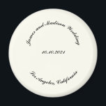 Customise Name, date black ivory wedding Magnet<br><div class="desc">Customise Name,  date black curved letters ivory background wedding magnet,  favour,  favours
custom text,  personalise it with your own text,  information</div>