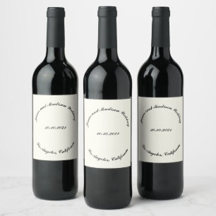 Customise Name, date black ivory wedding Wine Label