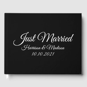 Customise Name, date, black white wedding Guest Book