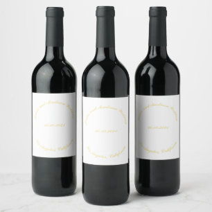 Customise Name, date gold curved letters wedding Wine Label
