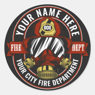 Customise NAME Firefighter Helmet Mask Fire Rescue Classic Round Sticker