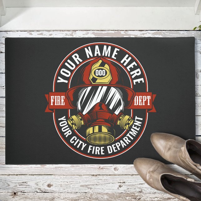 Customise NAME Firefighter Helmet Mask Fire Rescue Doormat (Creator Uploaded)