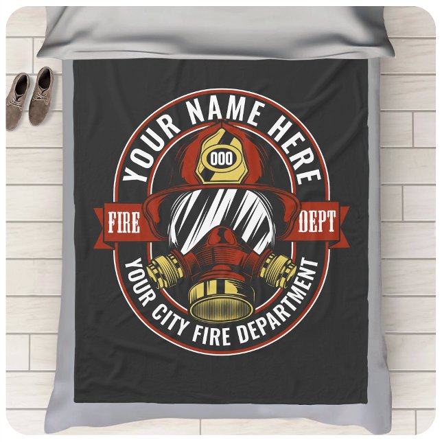 Customise NAME Firefighter Helmet Mask Fire Rescue Fleece Blanket (Creator Uploaded)