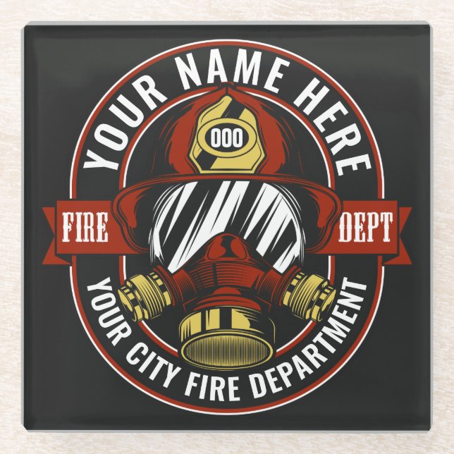 Customise NAME Firefighter Helmet Mask Fire Rescue Glass Coaster (Front)