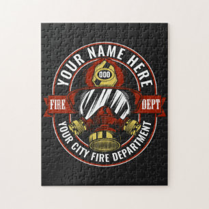 Customise NAME Firefighter Helmet Mask Fire Rescue Jigsaw Puzzle