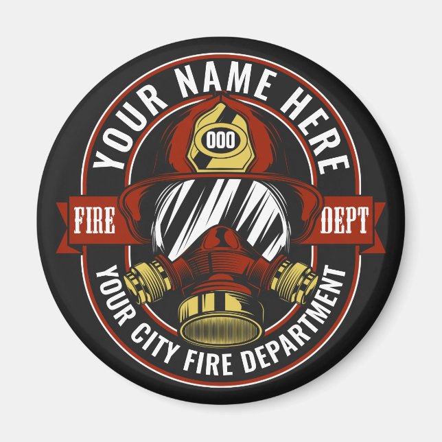 Customise NAME Firefighter Helmet Mask Fire Rescue Magnet (Front)