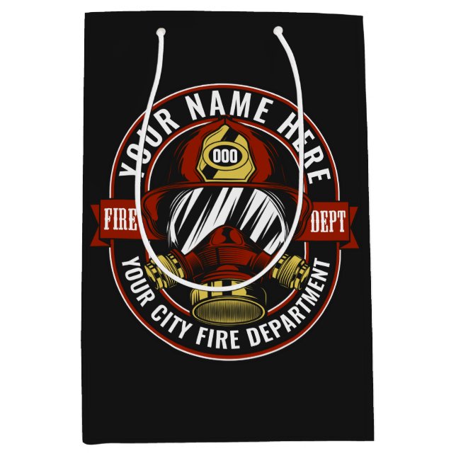Customise NAME Firefighter Helmet Mask Fire Rescue Medium Gift Bag (Front)