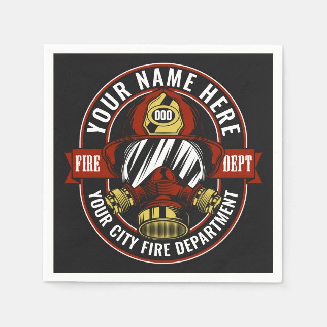Customise NAME Firefighter Helmet Mask Fire Rescue Napkin (Front)