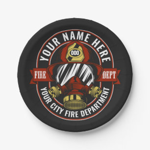 Customise NAME Firefighter Helmet Mask Fire Rescue Paper Plate