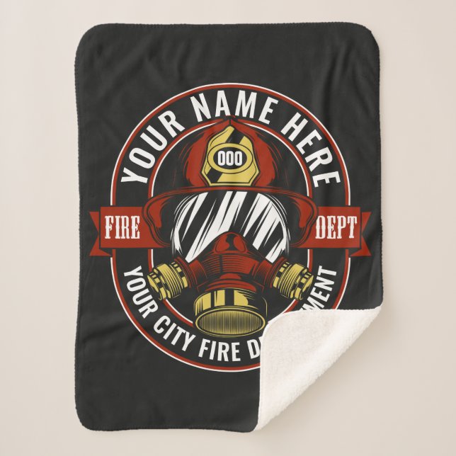 Customise NAME Firefighter Helmet Mask Fire Rescue Sherpa Blanket (Front)