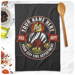 Customise NAME Firefighter Helmet Mask Fire Rescue Tea Towel