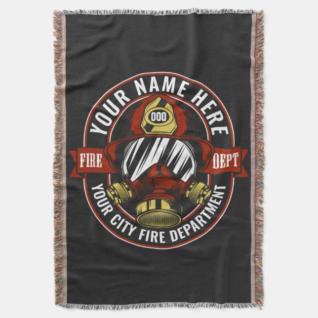 Customise NAME Firefighter Helmet Mask Fire Rescue Throw Blanket (Front Vertical)