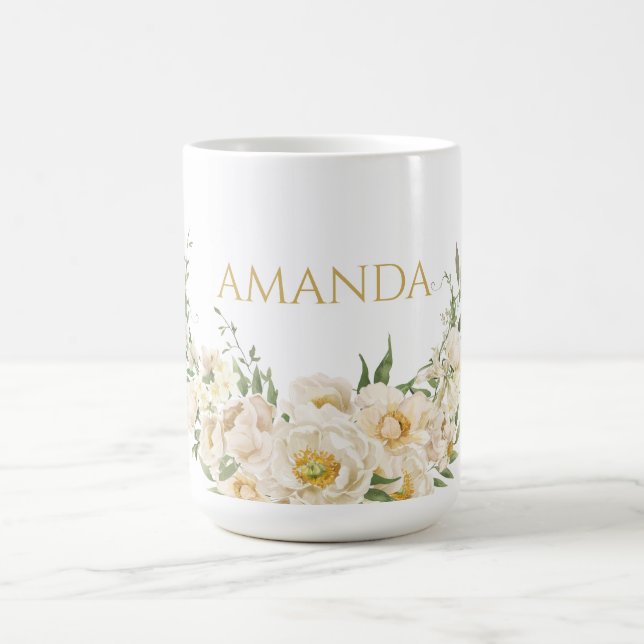 Customise Name Gold & White Flower Coffee Mug (Center)