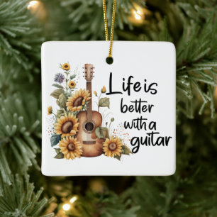 Customise Name Guitar With Sunflower Ceramic Ornament