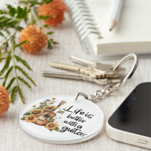 Customise Name Guitar With Sunflower Key Ring