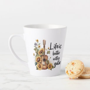 Customise Name Guitar With Sunflower Latte Mug