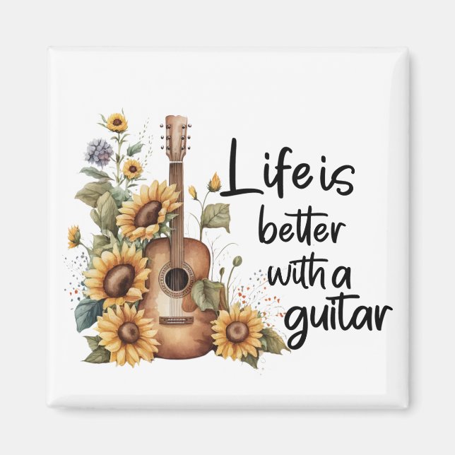 Customise Name Guitar With Sunflower Magnet (Front)