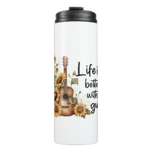 Customise Name Guitar With Sunflower Thermal Tumbler