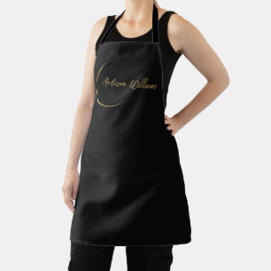 Customise Name & Initial Black White Gold Monogram Apron